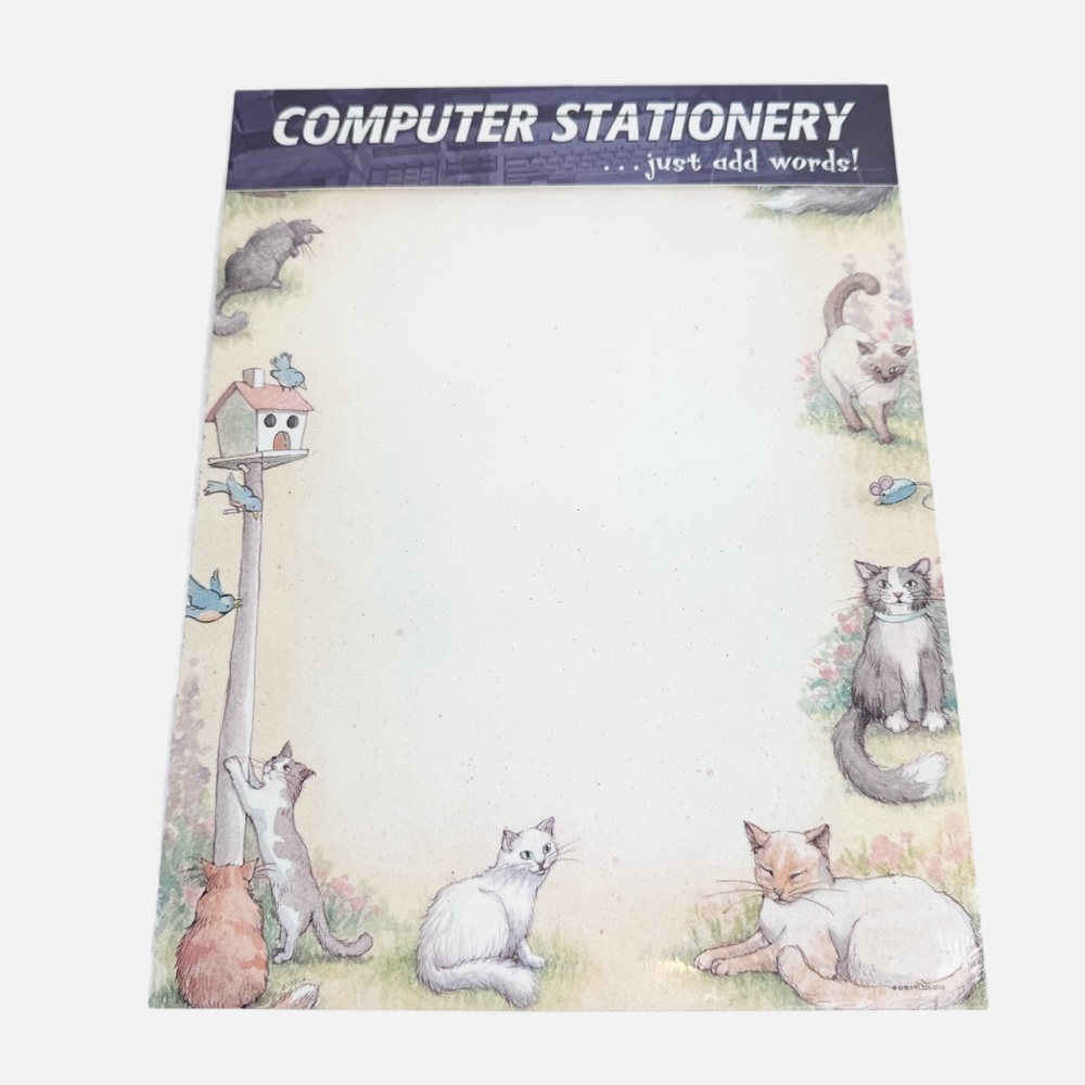 Vintage Gibson Cats w/ Birdhouse Computer Stationery 20 Sheets Pack 8.5 X 11”
